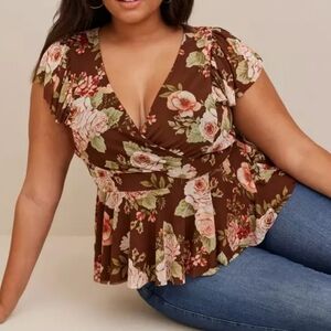 TORRID Stretch Mesh Surplice Ruffle Sleeve Top